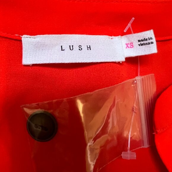 Lush Red V-Neck Blouse with Roll-Tab Sleeves – Size XS (NWOT) - Picture 6 of 6
